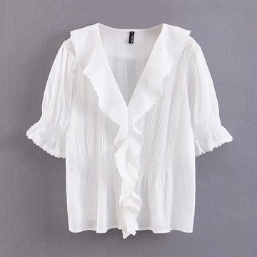 

Ff5-9026 Sweet Wind Cotton Ruffled White Shirt