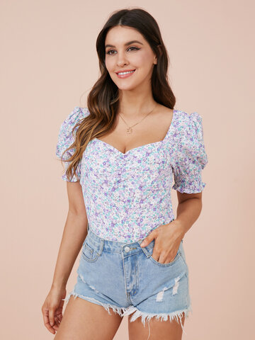 Floral Smocked Puff Sleeve Blouse