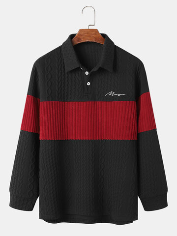Camicie da golf ricamate a blocchi di colore testurizzati