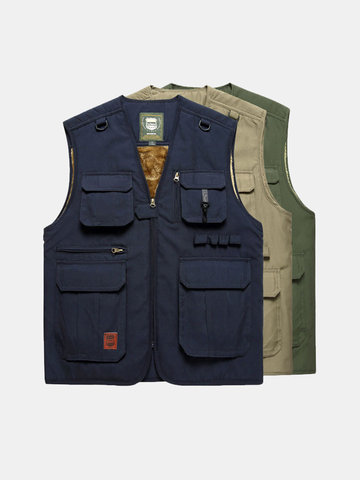 

Men's Mutil-Pockets Outdoor Fleece Vest, Khaki navy army green