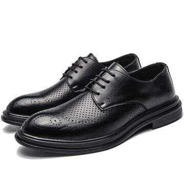 Men Hole Black Business Casual Formal Shoes