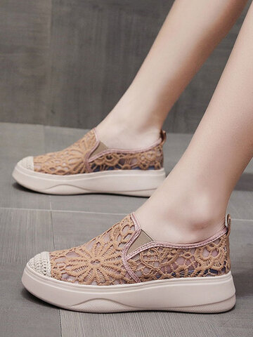 Floral Embroidered Lace Lazy Sneakers