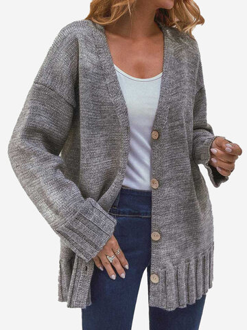 Solid Color Button Cardigan