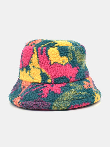 Women & Men Cotton Mix Color Printing Velvet Casual Bucket Hat
