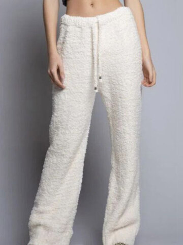 Plus Size Solid Fluffy Pajamas Pants