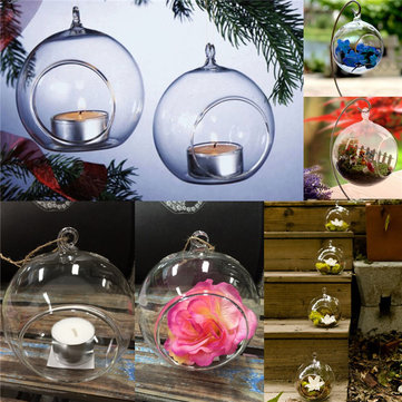 6Pcs Clear Hanging Glass Baubles Ball Candle Tealight Holder Home Wedding Decor 