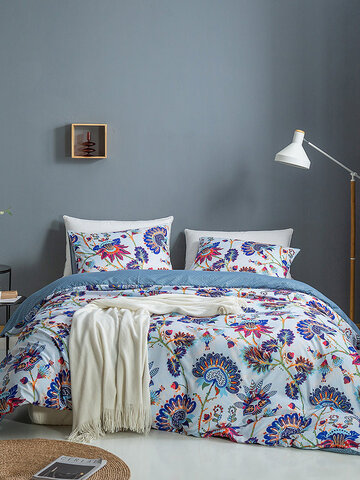 2/3 Pcs Bohemian Floral Overlay Print Comfy Bedding Set Duvet Cover Pillowcase Twin King