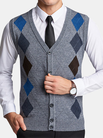 Gilet de cardigan simple boutonnage en laine de style britannique pour hommes