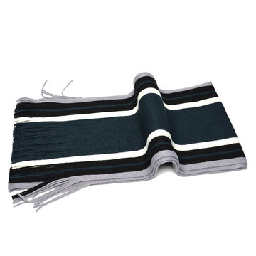 Mens Striped Knitted Warm Scarf 