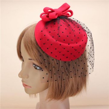 

Women Fascinator Pillbox Felt Wool Hat Hair Clip Formal Dress Bowknot Veil, Pink khaki black red