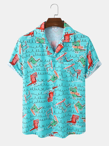 Funny Dinosaur Print Beachwear Ice Silk Comfy Shirts