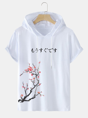 Floral Japanese Print Hooded T-Shirts