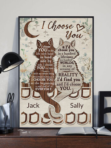 Valentine Cats And Letter Pattern Canvas Painting Unframed Wall Art Canvas Living Room Home Decor