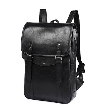 Men Pu Leather British Style Retro Waterproof Backpack 