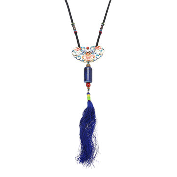 Ethnische Halskette der Frauen Quaste Blumenlegierung Achat Keramik Halskette