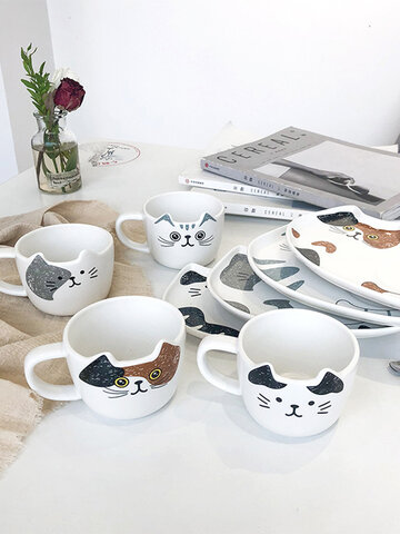 Cat Ceramic Coffee Cup And Saucer Suit 