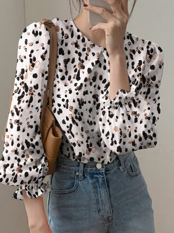 Floral Pattern Puff Sleeve Blouse