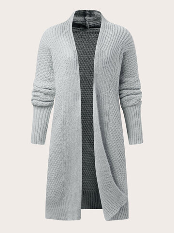 Solid Color Open Front Knitted Cardigan
