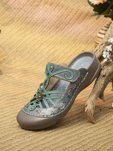 Socofy Bohemian Hollow Out Mule Sandals
