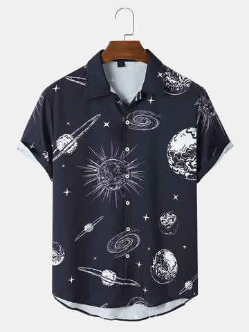 Allover Planet Print Button Shirts