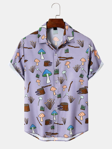Cartoon Mushrooms Print Shirts