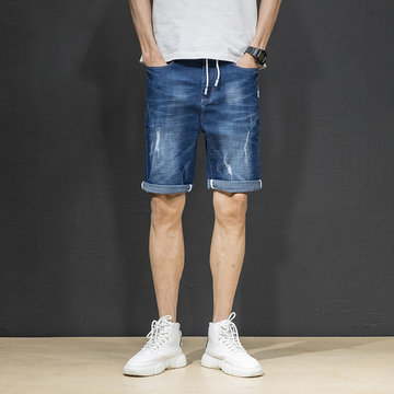 

Season Denim Shorts Men's Tide Thin Section Hole 5 Points Pants Large Size Jeans Men's Fashion Five Pants Hem