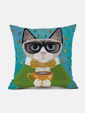 Cat Pattern Linen Cushion Cover Home Sofa Art Decor Throw Pillowcase