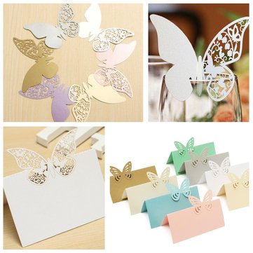 

20Pcs Butterfly Wedding Name Place Cards Wine Glass Laser Cut Pearlescent Card Party Accessories, Silver light purple white white pink gold