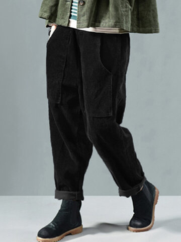 Pantalon en velours côtelé à taille élastique avec poches