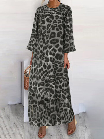 Leopard Print 3/4 Sleeve Dress