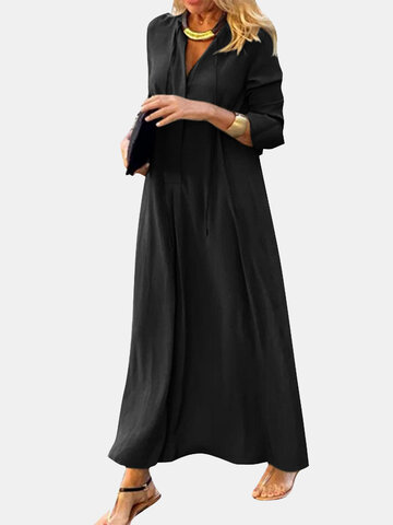 Solid Long Sleeve Maxi Dress
