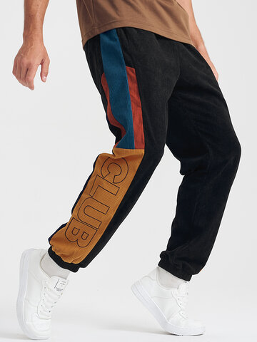 Block Striped Letter Embroidered Pants