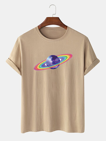 100% Cotton Fun Rainbow Planet Print T-Shirt