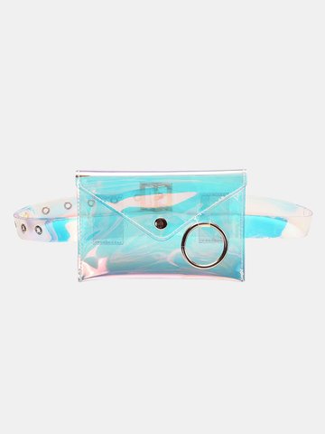 Women Transparent Mini Laser Waist Bag Rectangle Ring Bag 