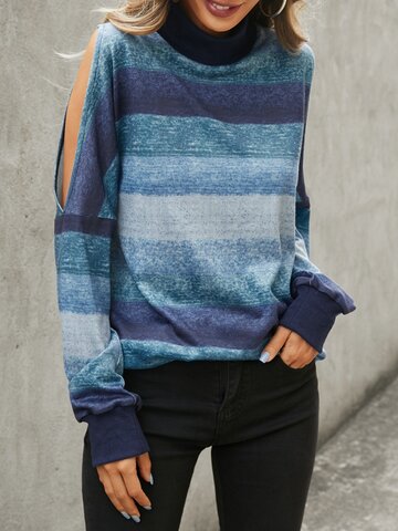 Suéter con hombros descubiertos y patchwork con estampado de rayas