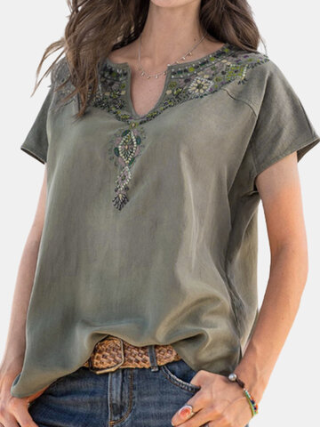 Floral Embroidery Overhead T-Shirt