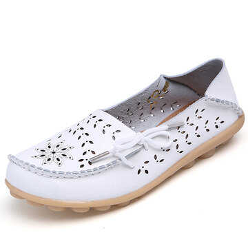 Women Leather Floral Loafer, Flat Slip On Sandals - NEWCHIC