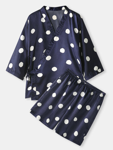 Polka Dot Print Kimono Satin Pajamas