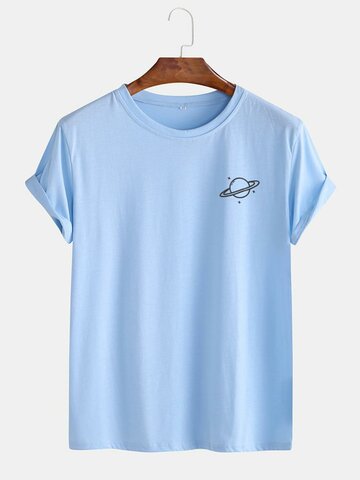 Cotton Planet Print Round Neck T-Shirts
