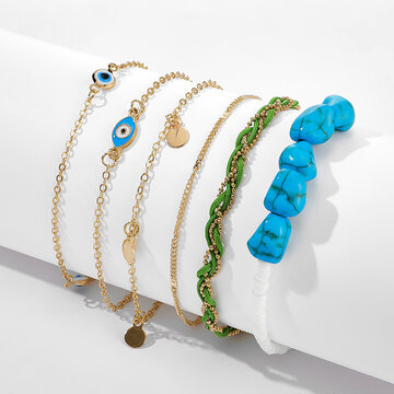Bracelet de cheville multicouche turquoise