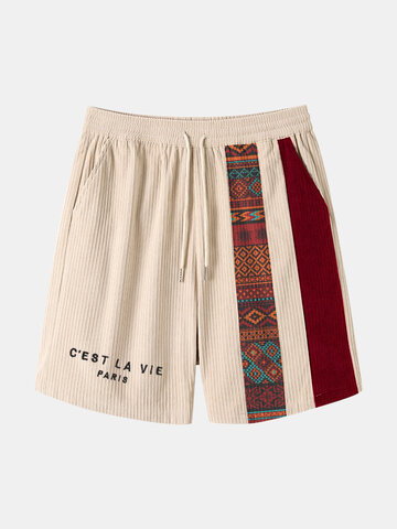 Letter Embroidered Ethnic Printed Shorts