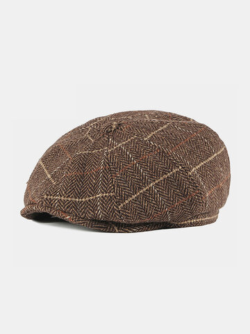 Men/Women Plaid Woolen British Retro Beret Octagonal Hat Newsboy Hat