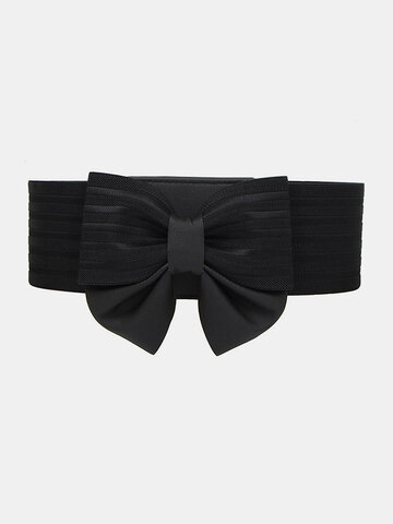 PU Leather Elastic Band Bow Super Wide Waist Hang Buckle 