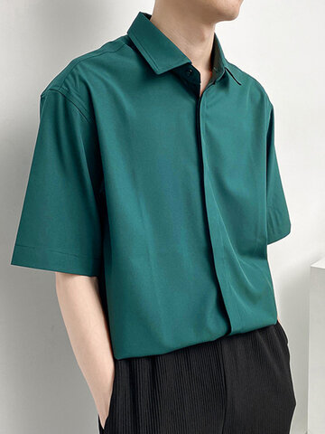 Men Casual Solid Color Half Sleeve Shirt