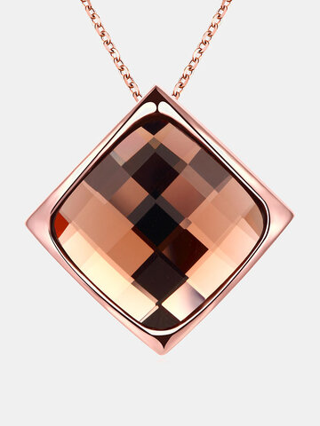 Luxury Women Necklace Rhombus Rose Gold Glass Crystal Necklace
