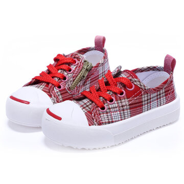 Chaussures basses en toile écossaise à glissière latérale-Red
