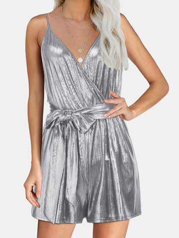 Solid Color Sequin Knotted Jumpsuit