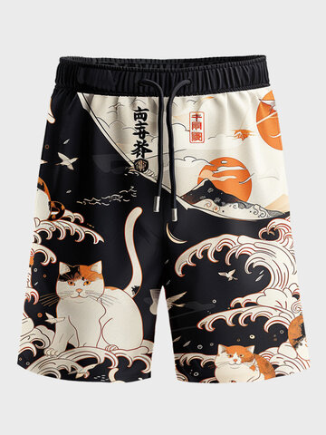 Japanische Wave Katze bedruckte Shorts