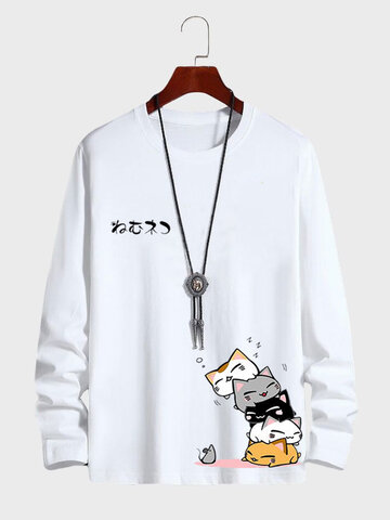 Cartoon Katze T-Shirts mit Seitendruck