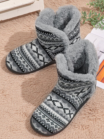 Grey Printed Knitted Home Boots
